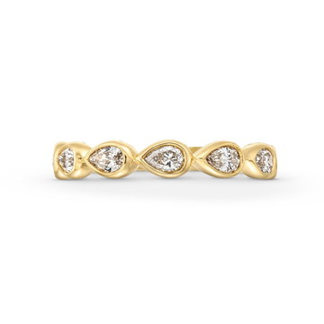 Pear Cut Diamond Bezel Wedding Band In Solid 14K Yellow Gold