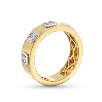 Asscher Cut Bezel Wedding Band In Solid 18K White / Yellow Gold