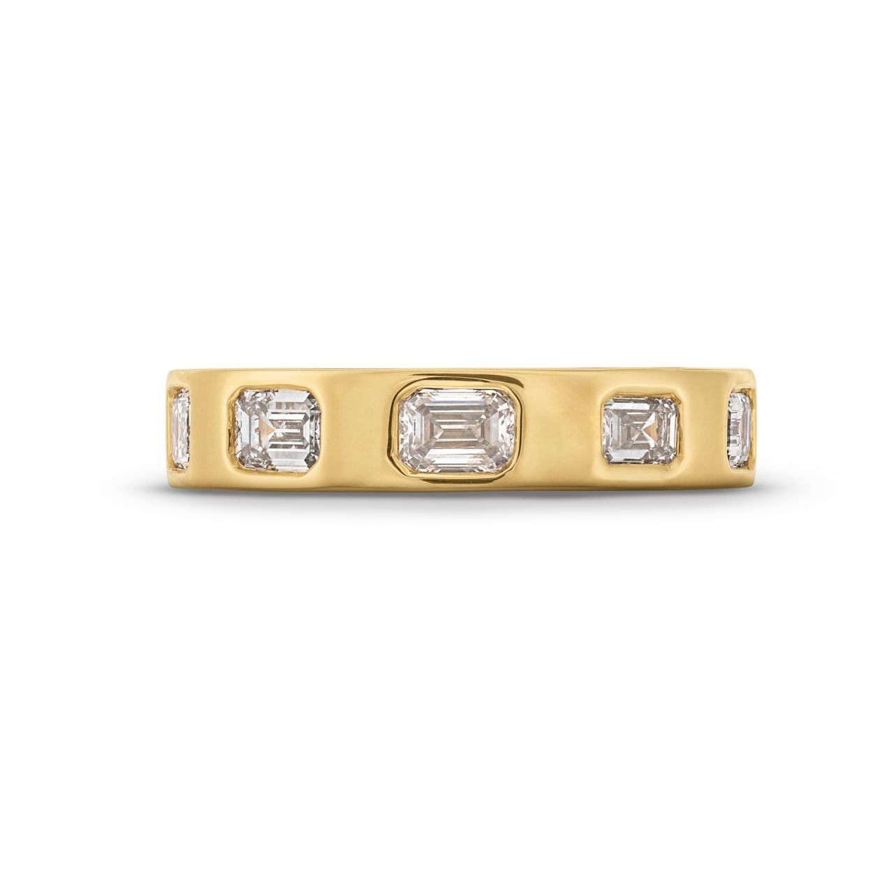 Emerald Cut Diamond Bezel Flush Wedding Band
