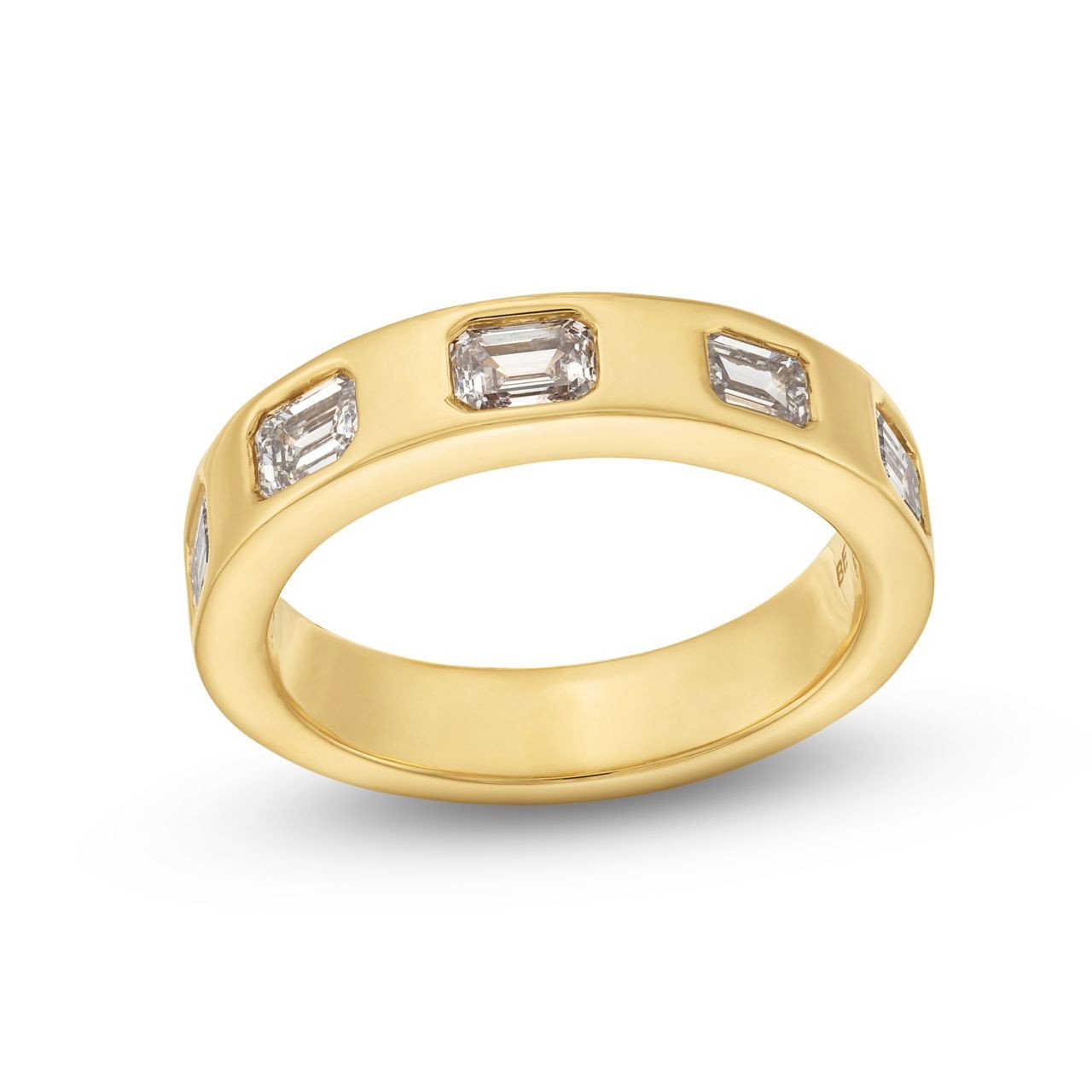 Emerald Cut Diamond Bezel Flush Wedding Band