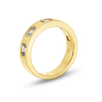 Emerald Cut Diamond Bezel Flush Wedding Band In Solid 14K Yellow Gold
