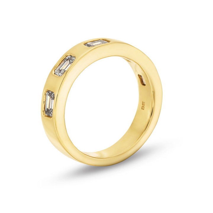 Emerald Cut Diamond Bezel Flush Wedding Band In Solid 14K Yellow Gold