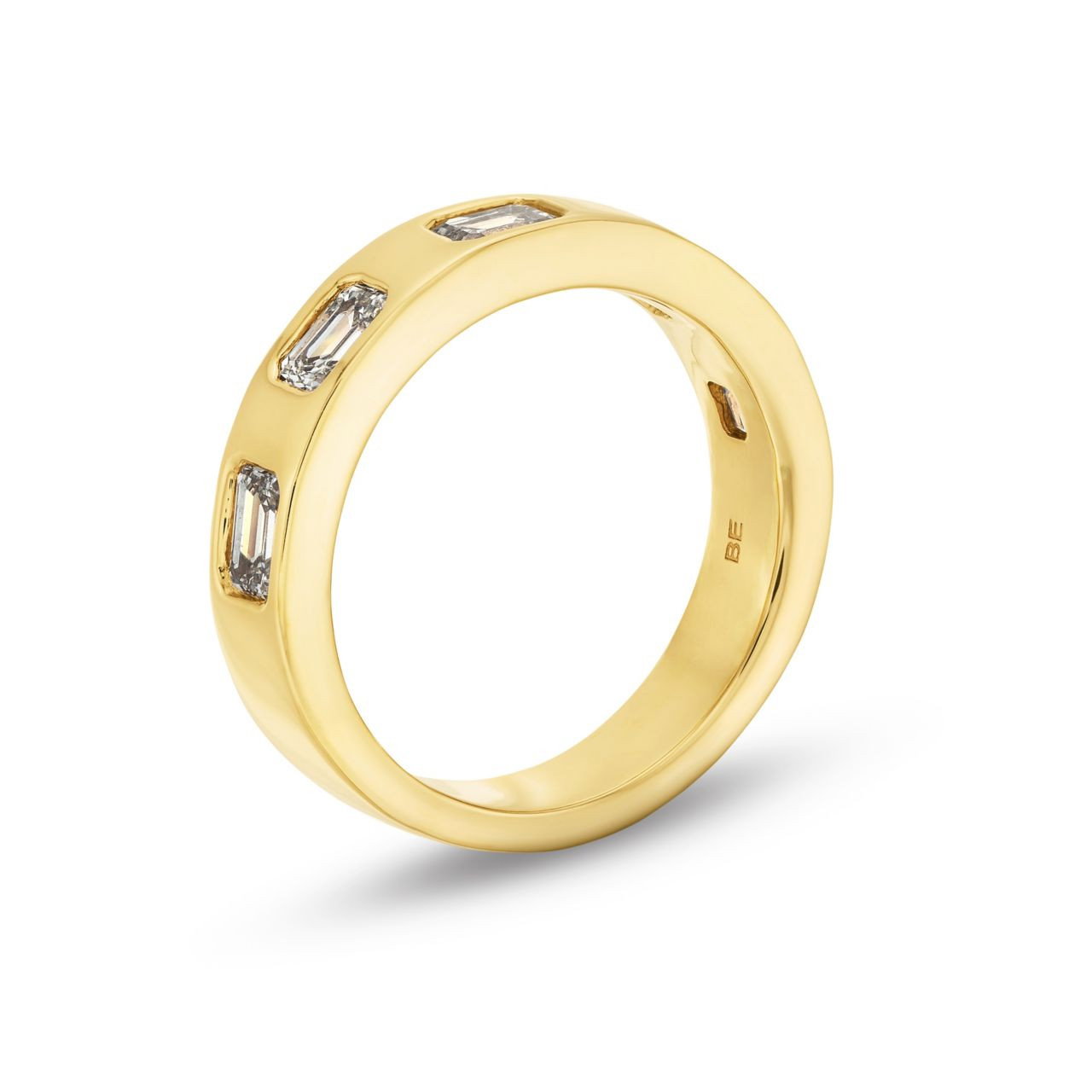 Emerald Cut Diamond Bezel Flush Wedding Band