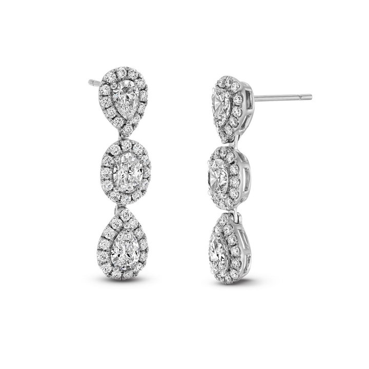 Mixed Diamond Drop Earrings In Solid 18K White Gold