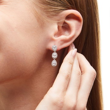 Mixed Diamond Drop Earrings In Solid 18K White Gold