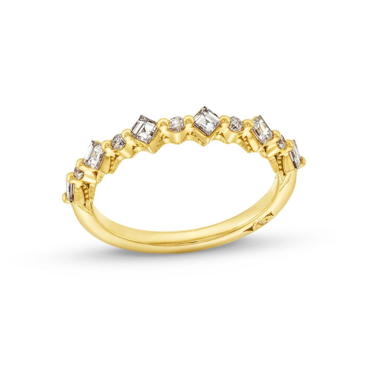 Tacori Sculpted Crescent Carre Round Diamond Wedding Band In Yellow Gold 18K
