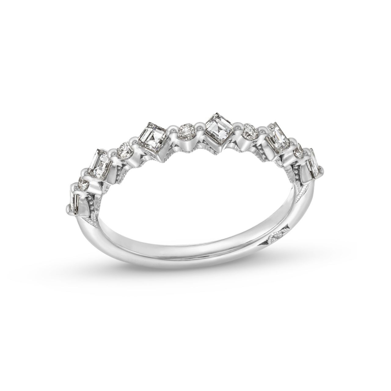 Tacori Sculpted Crescent Carre Round Diamond Wedding Band In White Gold 18K 1