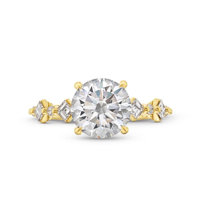 Yellow Gold 18K Tacori Sculpted Crescent Carre Round Diamond Engagement Setting