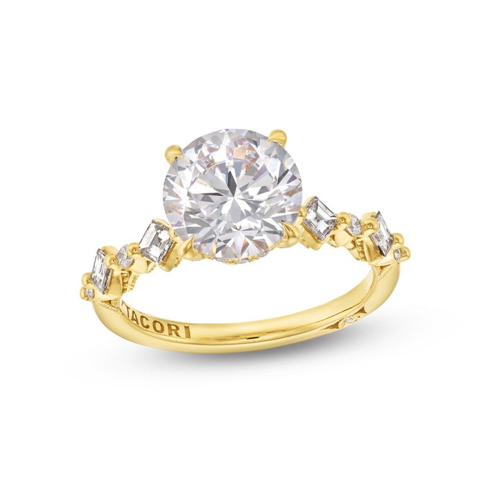 Tacori Sculpted Crescent Carre Round Diamond Engagement Setting In Yellow Gold 18K
