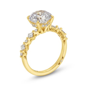 Tacori Sculpted Crescent Carre Round Diamond Engagement Setting In Yellow Gold 18K