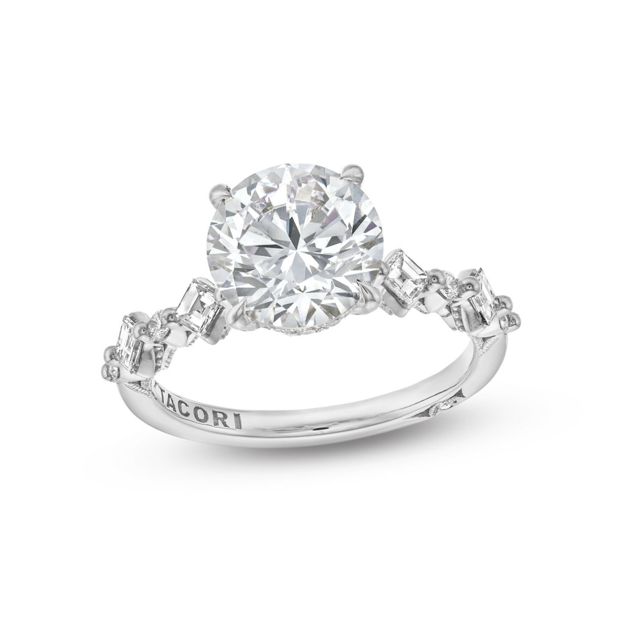 Tacori Sculpted Crescent Carre Round Diamond Engagement Setting In White Gold 18K 1