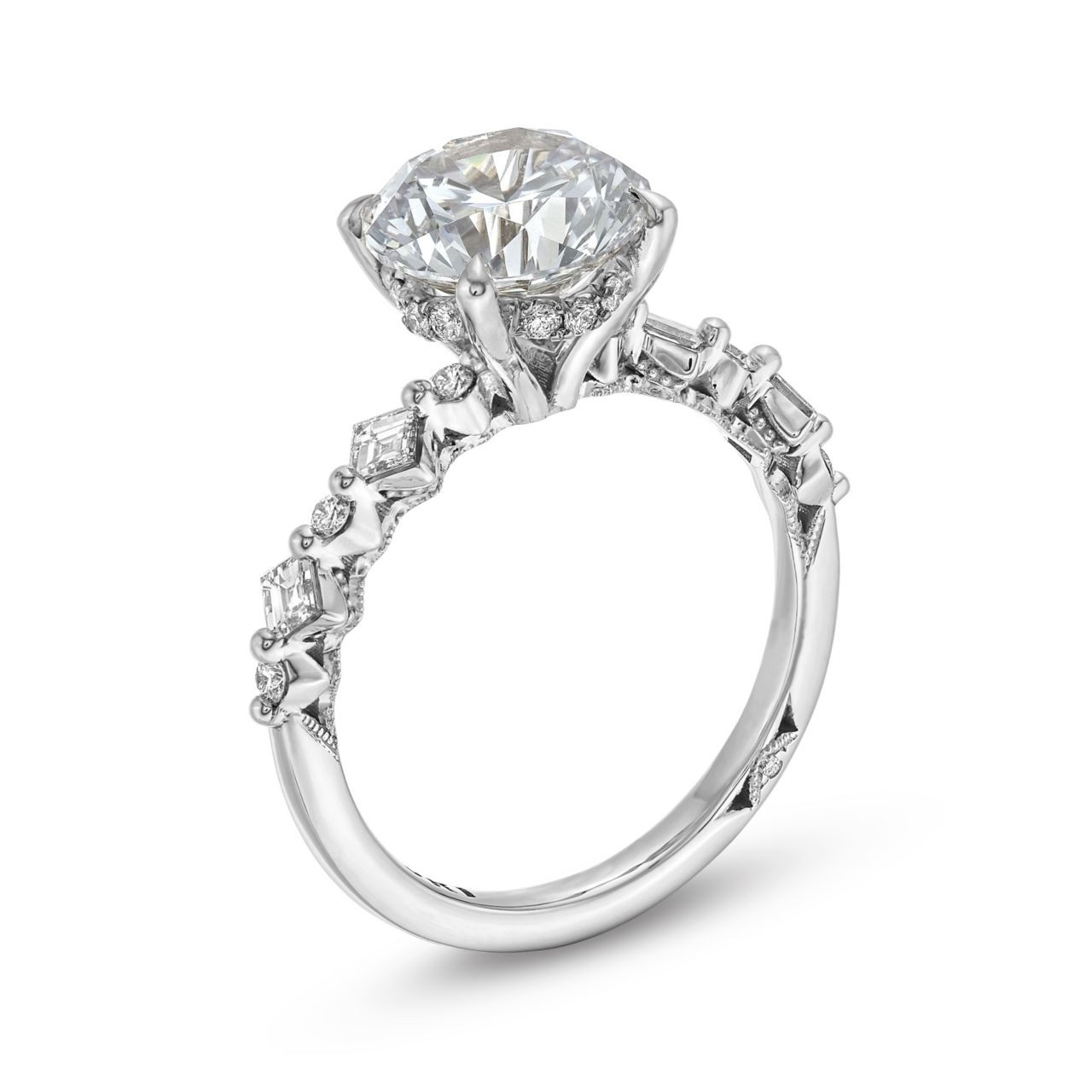 Tacori Sculpted Crescent Carre Round Diamond Engagement Setting In White Gold 18K 2