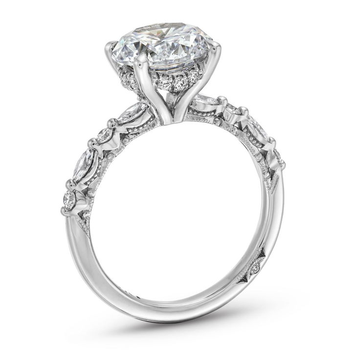Tacori Sculpted Crescent Marquise Round Diamond Engagement Setting In White Gold 18K
