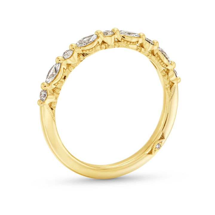 Yellow Gold 18K Tacori Sculpted Crescent Marquise Round Diamond Band