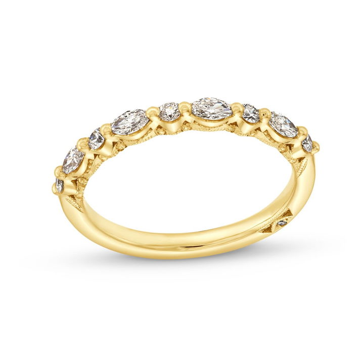 Yellow Gold 18K Tacori Sculpted Crescent Marquise Round Diamond Band