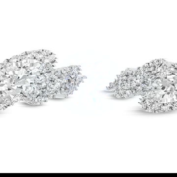 Three Stone Round Diamond Halo Twist Engagement Setting (For 1ct Round)