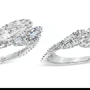 Three Stone Round Diamond Halo Twist Engagement Setting (For 1ct Round)