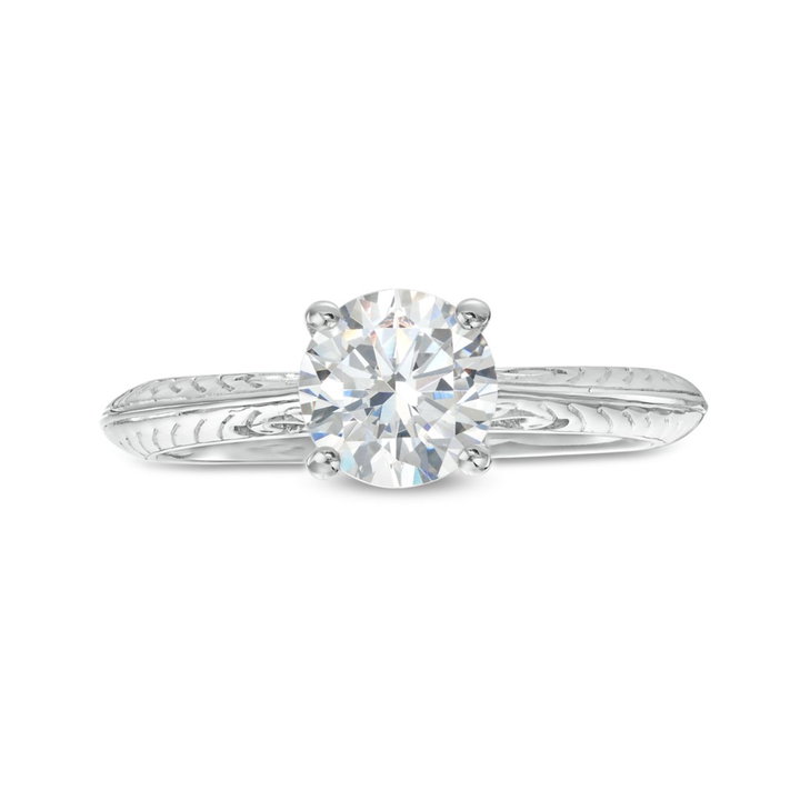 Engraved Solitaire Milgrain Engagement Setting (For 1ct Round) In White Gold 14K