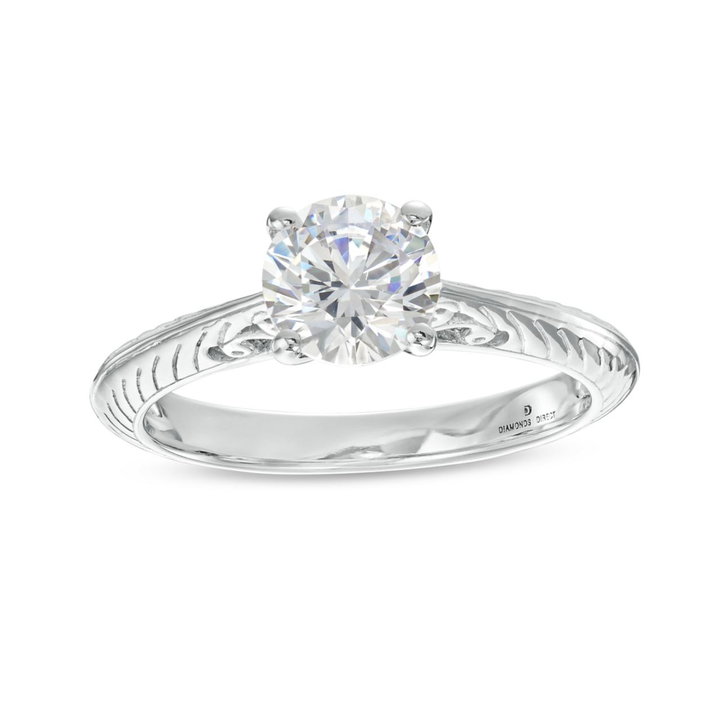 Engraved Solitaire Milgrain Engagement Setting (For 1ct Round) In White Gold 14K