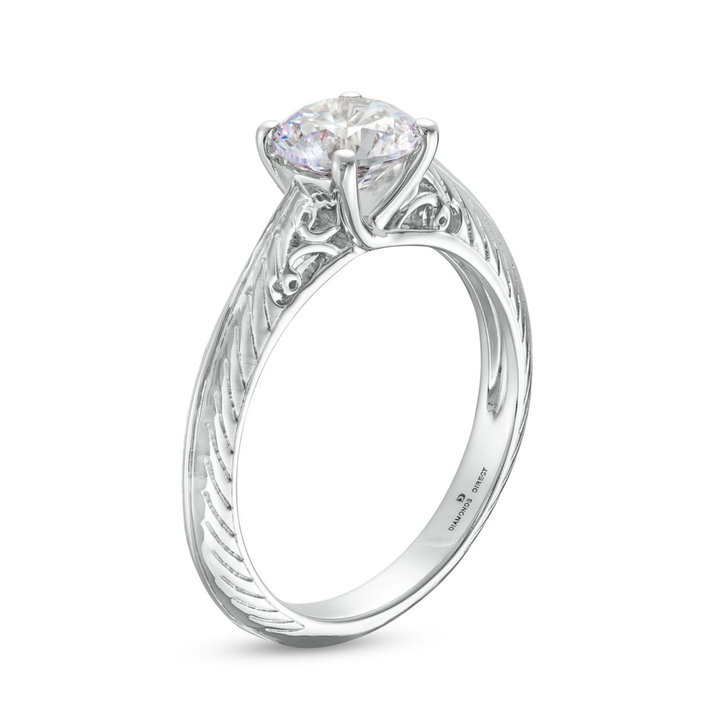Engraved Solitaire Milgrain Engagement Setting (For 1ct Round) In White Gold 14K