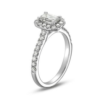 Emerald Diamond Halo Engagement Ring