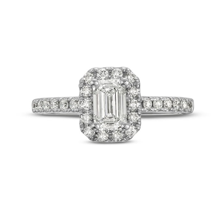 White Gold 14K Emerald Diamond Halo Engagement Ring