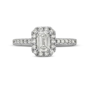 Emerald Diamond Halo Engagement Ring