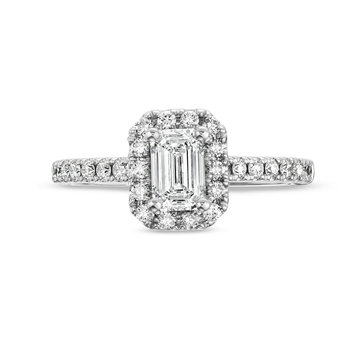 Emerald Diamond Halo Engagement Ring In White Gold 14K