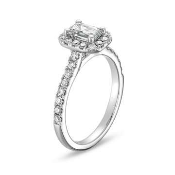 Emerald Diamond Halo Engagement Ring In White Gold 14K