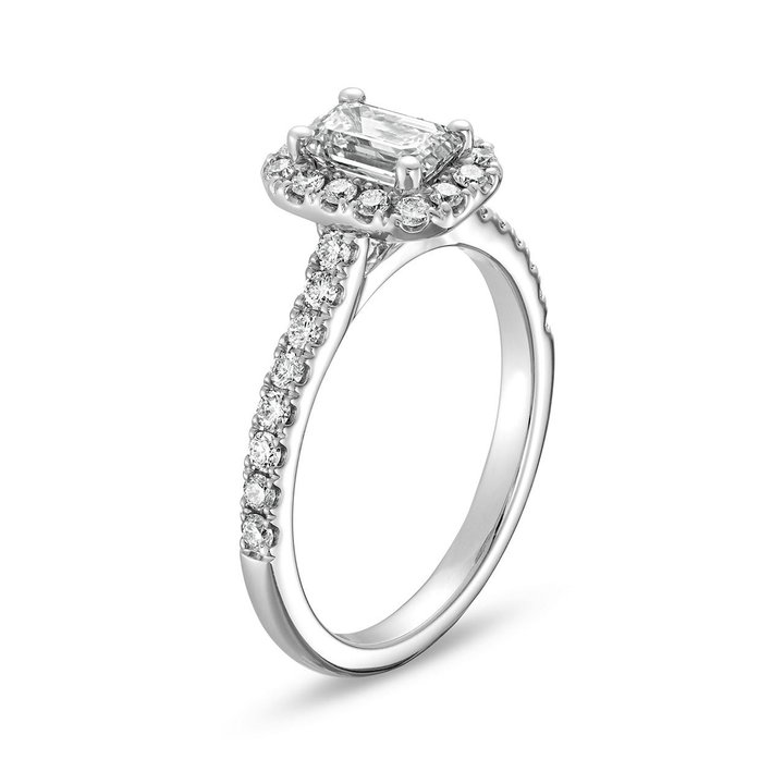 Emerald Diamond Halo Engagement Ring In White Gold 14K