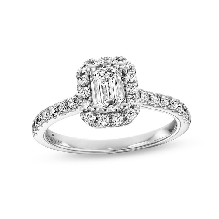 Emerald Diamond Halo Engagement Ring In White Gold 14K