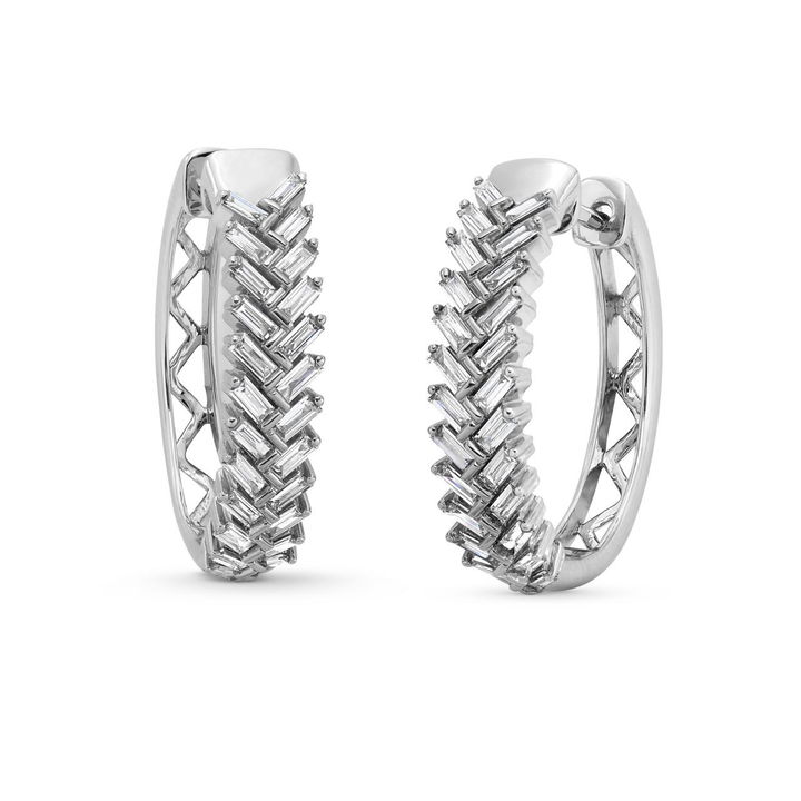 Baguette Diamond Chevron Hoop Earrings (0.75 inch)