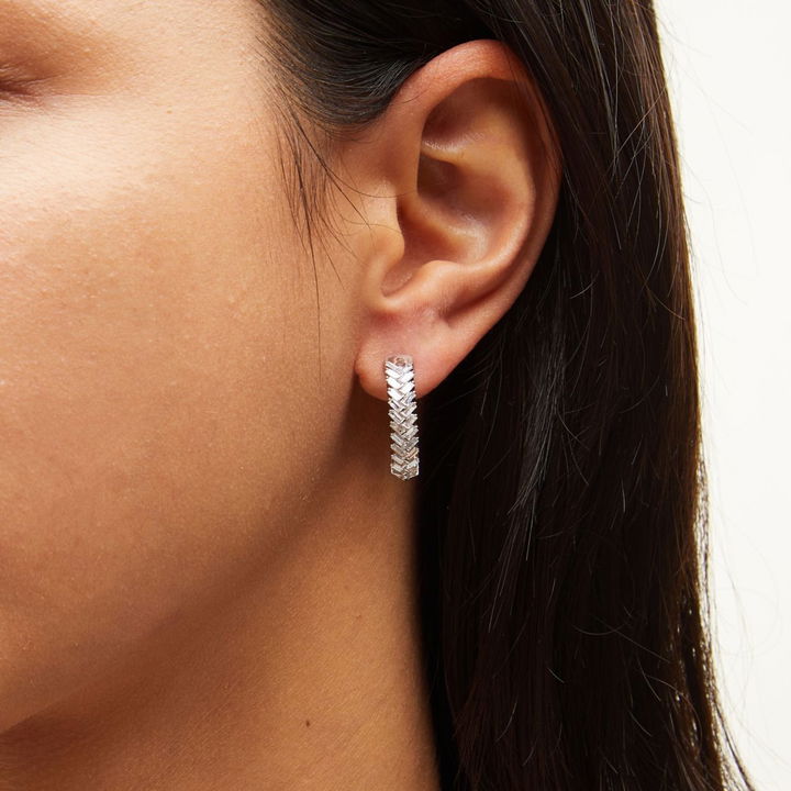 Baguette Diamond Chevron Hoop Earrings (0.75 inch)