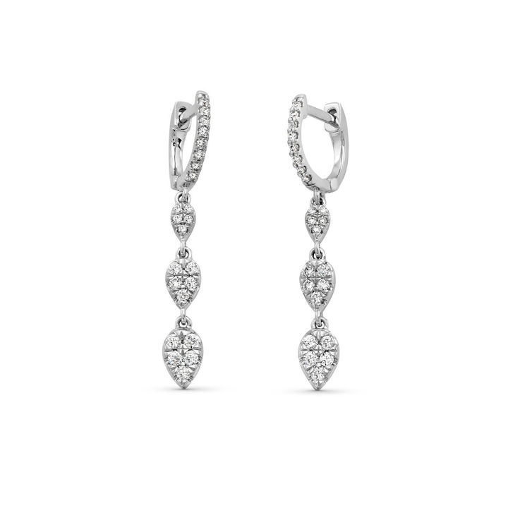 Round Diamond Pave Pear Shape Drop Earrings