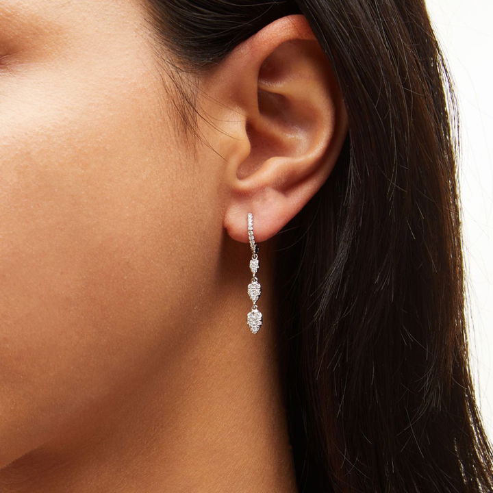 Round Diamond Pave Pear Shape Drop Earrings