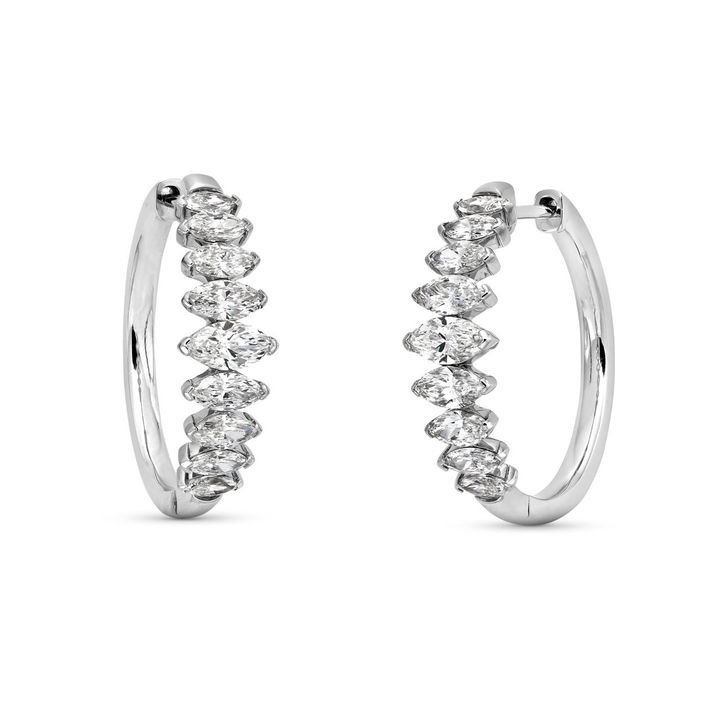 Marquise Diamond Graduated Hoop Earrings