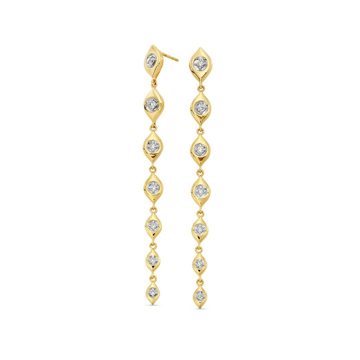 Graduated Round Diamond Dangle Earrings In Solid 14K Yellow Gold