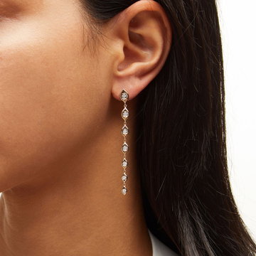 Graduated Round Diamond Dangle Earrings In Solid 14K Yellow Gold
