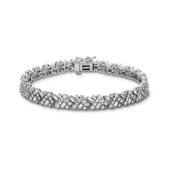 Round and Baguette Scattered Diamond Bracelet
