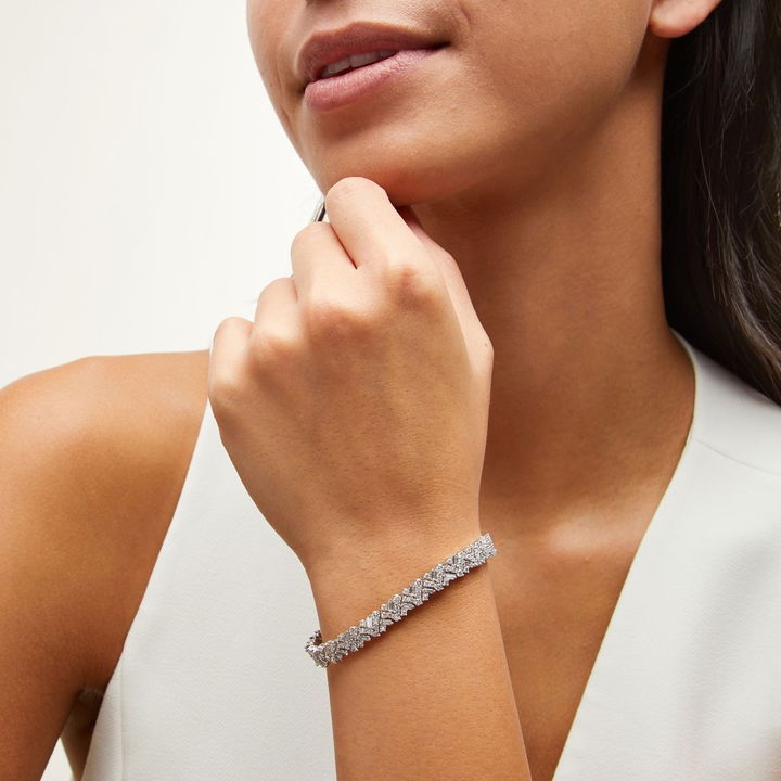 Round and Baguette Scattered Diamond Bracelet