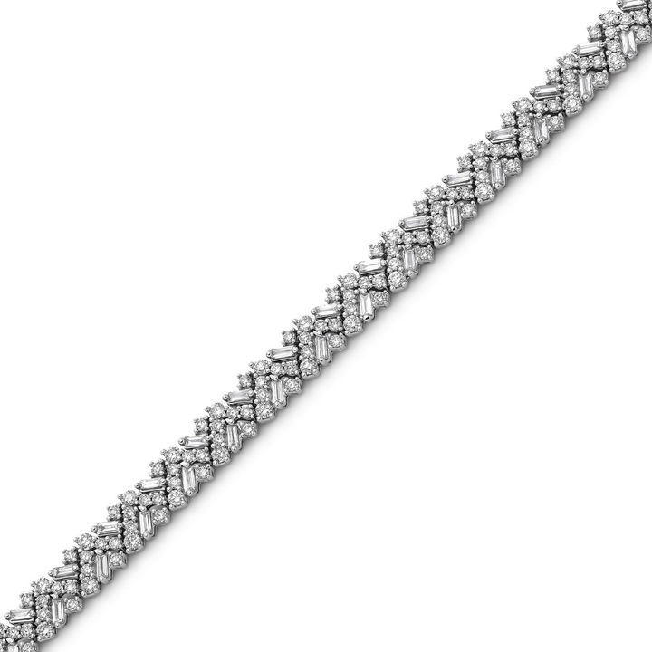 Round and Baguette Scattered Diamond Bracelet