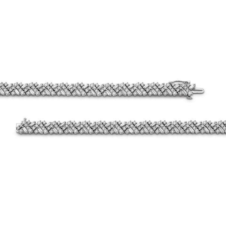 Round and Baguette Scattered Diamond Bracelet