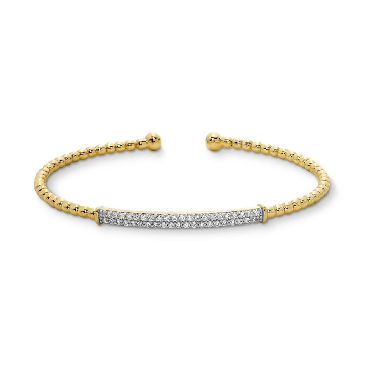 Two Row Diamond Gold Beaded Bangle Bracelet