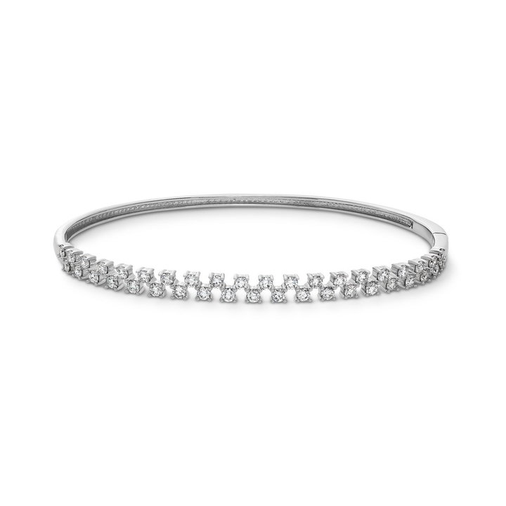 Open Scattered Diamond Bangle Bracelet In Solid 14K White Gold