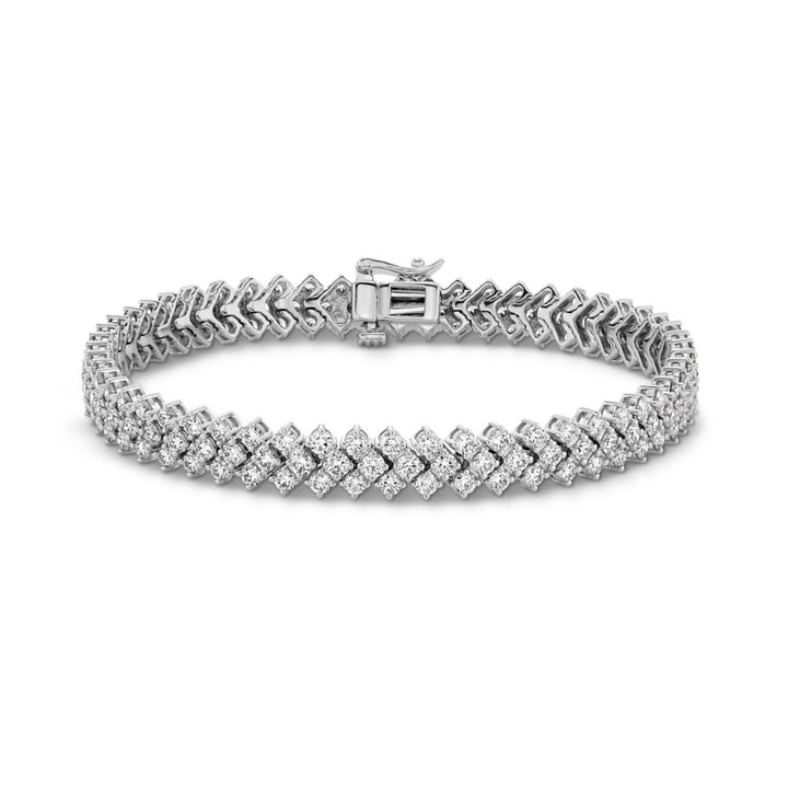 Chevron Diamond Tennis Bracelet In Solid 14K White Gold