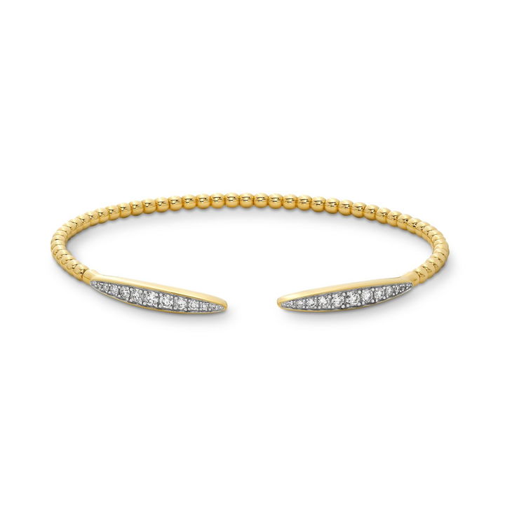 Diamond Gold Beaded Open Bangle Bracelet