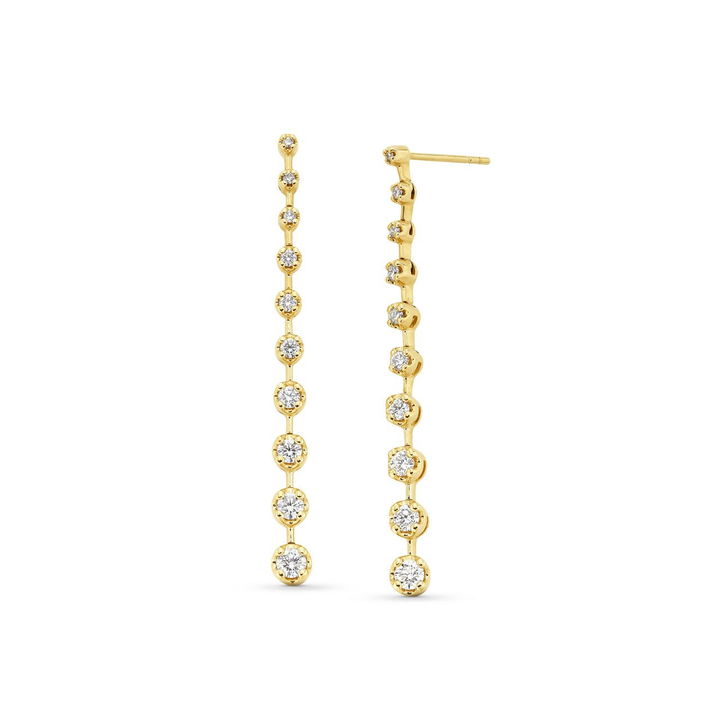 Yellow Gold Round Diamond Graduated Dangle Earrings