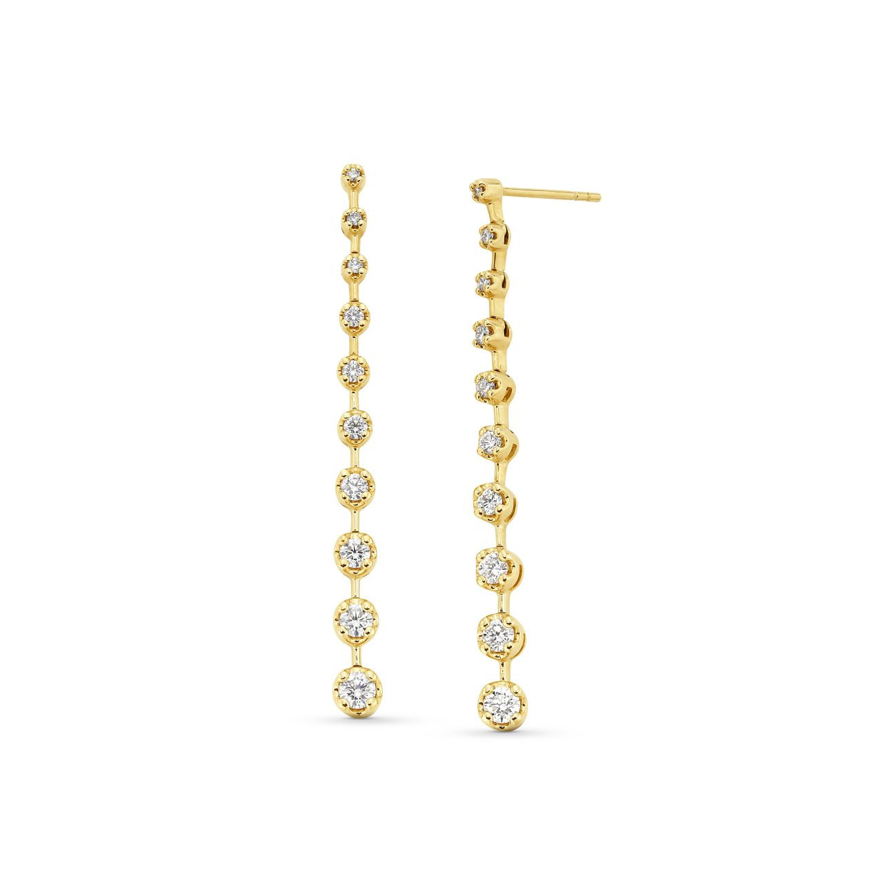 Yellow Gold Round Diamond Graduated Dangle Earrings