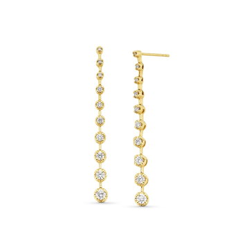 Yellow Gold Round Diamond Graduated Dangle Earrings In Yellow Gold 14K