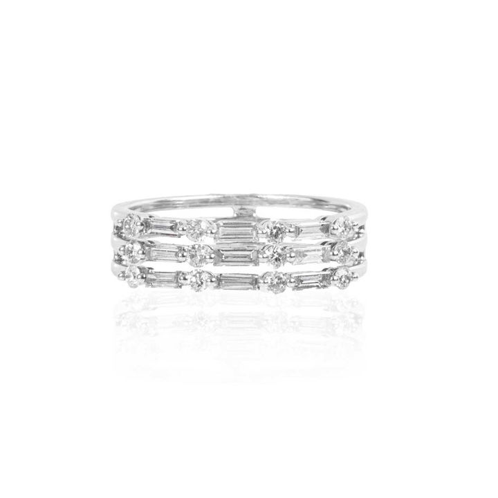 Three Row Baguette and Round Diamond Band